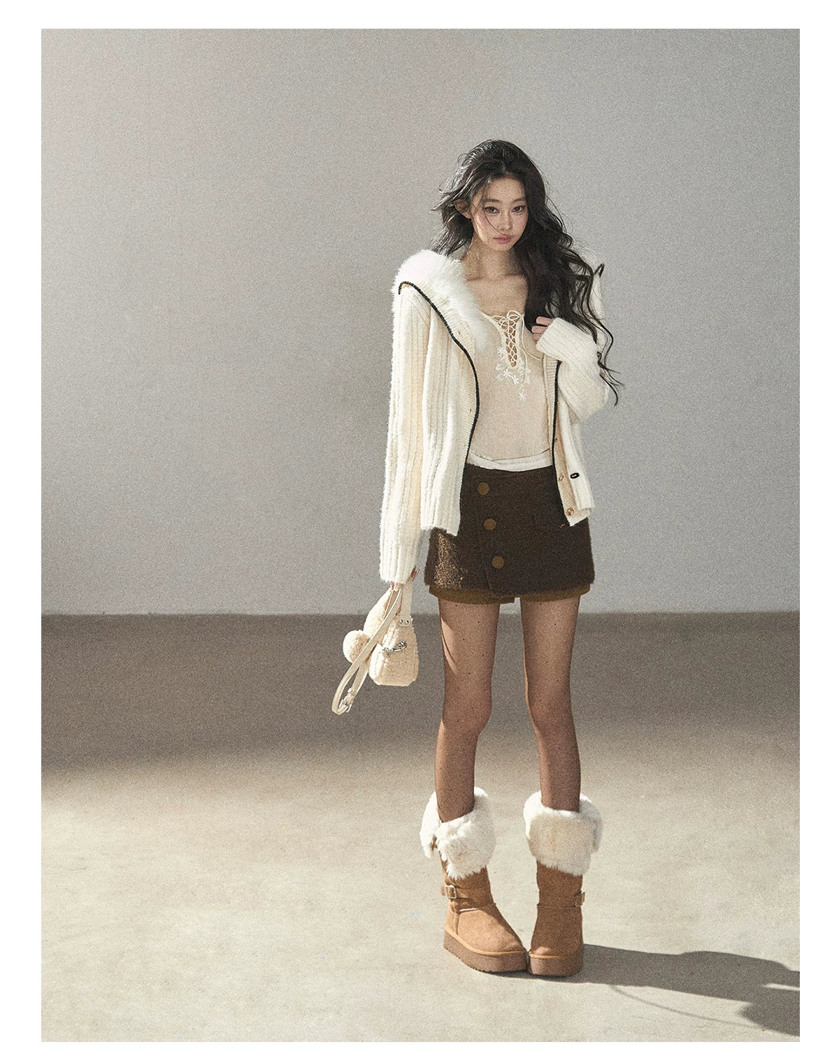 AOMALM - Roasted Pecan Low-Rise Wool-Look Skort