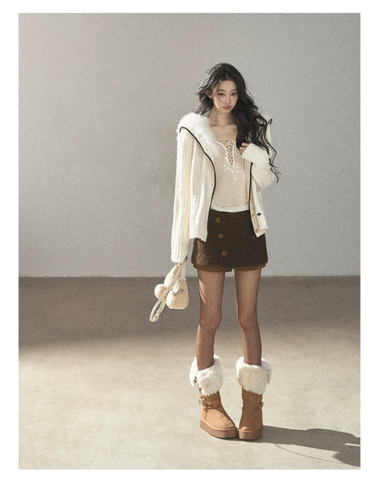 AOMALM - Roasted Pecan Low-Rise Wool-Look Skort