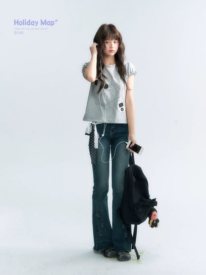 "Vintage Stardust" Star Embroidered Flared Jeans