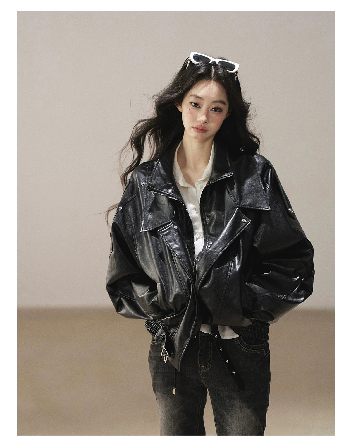 AOMALM - "Solo Journey" Quiet Black Oversized PU Moto Jacket