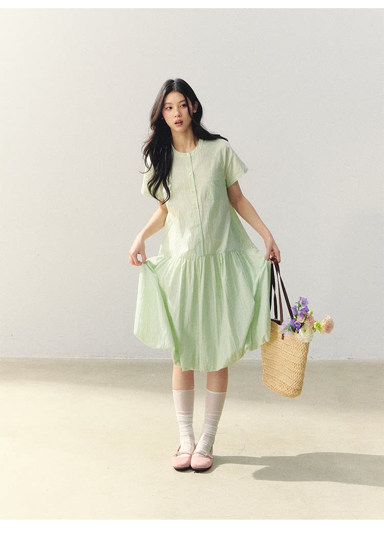 "Tulip Spring Letter" Bubble Hem Shirt Dress SJ2026030