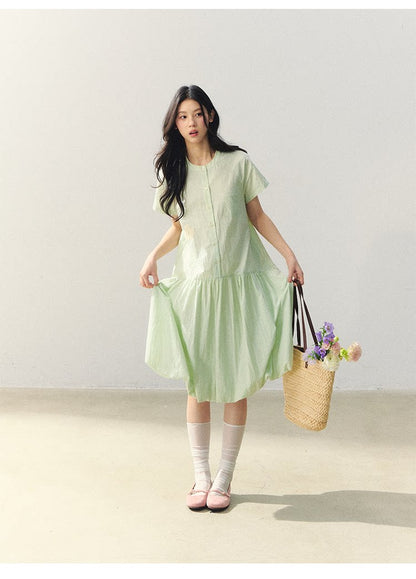 "Tulip Spring Letter" Bubble Hem Shirt Dress SJ2026030