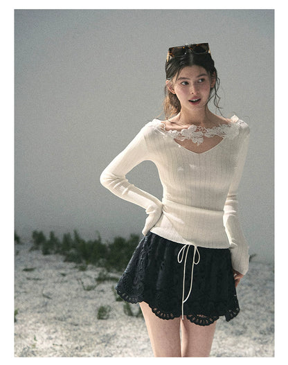 “Lost in Your Embrace” Black Iris Lace Puff Skort