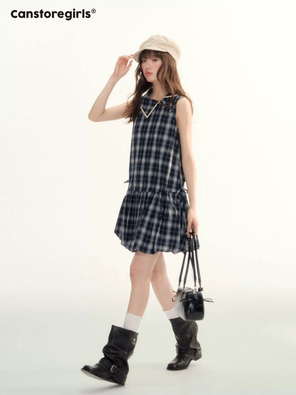 Blue Plaid Bubble Hem Dress  LL2026089