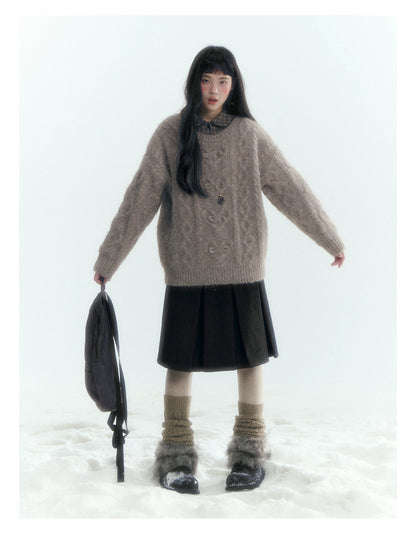 Horridale - Vintage Cable-Knit Heart-Texture Sweater – Smoky Gray