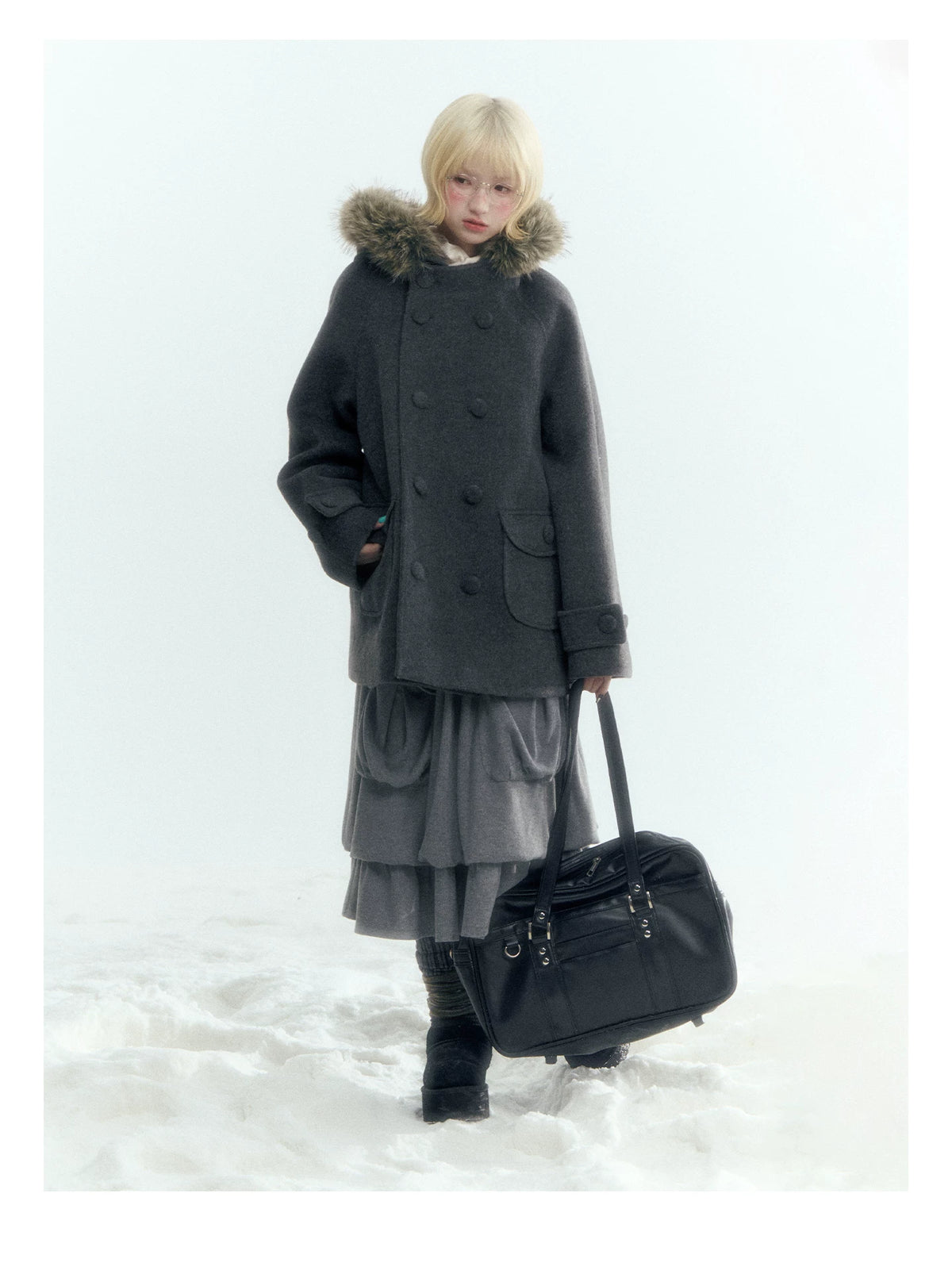 Horridale - Light Gray Pleated Knit Bubble Skirt with Oversized Pockets