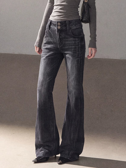 AOMALM - “Her Shoreline” American Vintage Slim Flare Jeans (Rock Black / Vintage Blue)