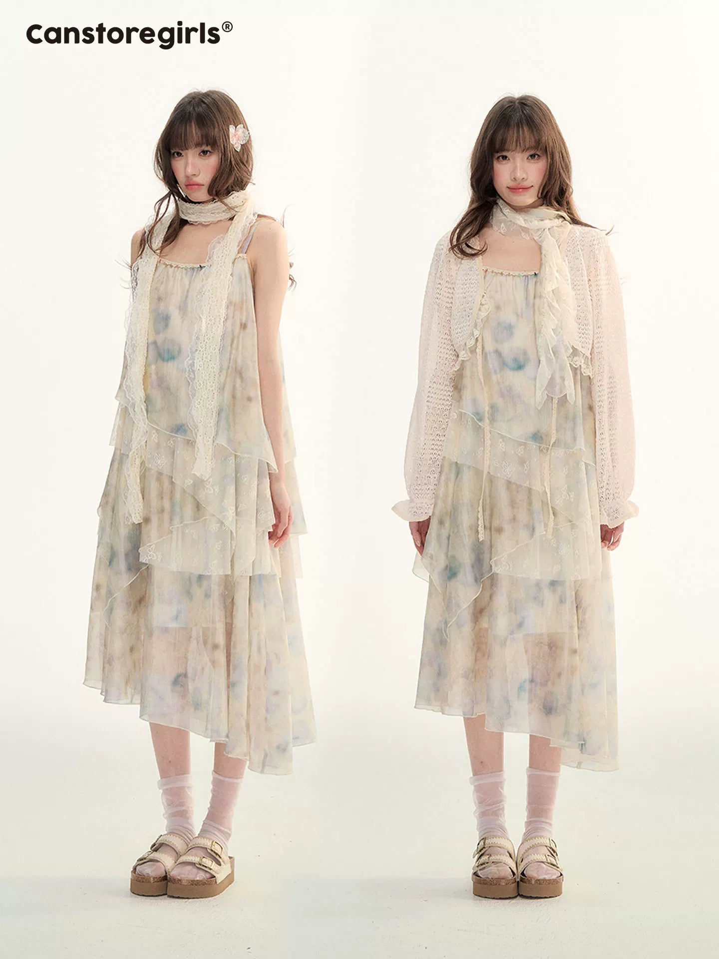 Soft Beige Layered Lace Slip Dress LL2026096