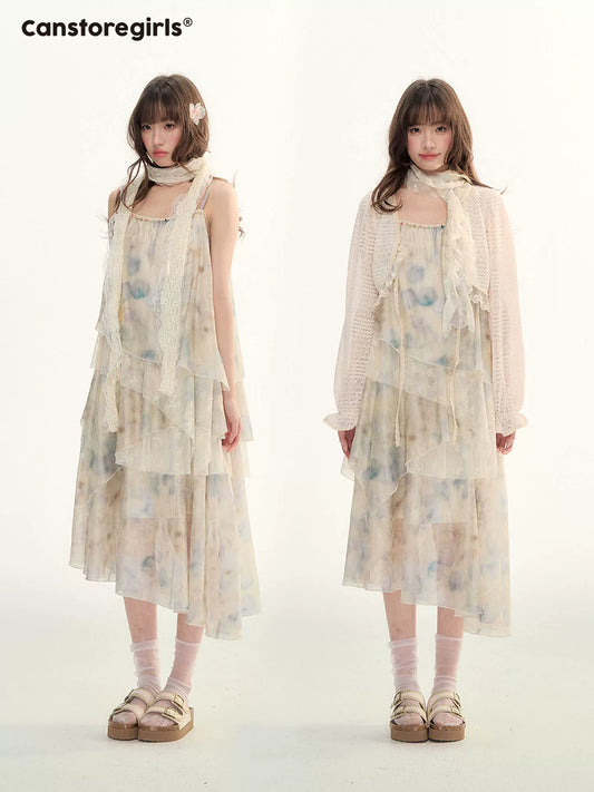Soft Beige Layered Lace Slip Dress LL2026096