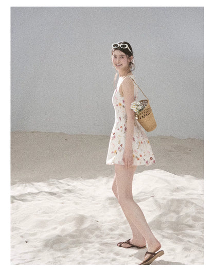 "Chamomile Summer" Dutch Cheese Floral Lace Pinafore Mini Dress 46345