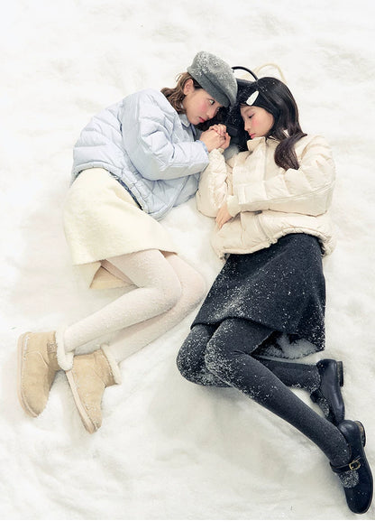 "Lily of the Valley Keepsake" Cropped Down Puffer Jacket (Pearl Beige/ Cloud Blue)
