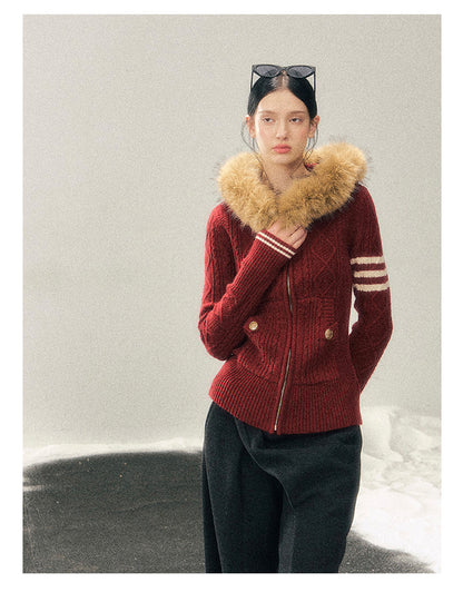 181225 “Only She Walked Through” Millennium Red Hooded Knit Cardigan