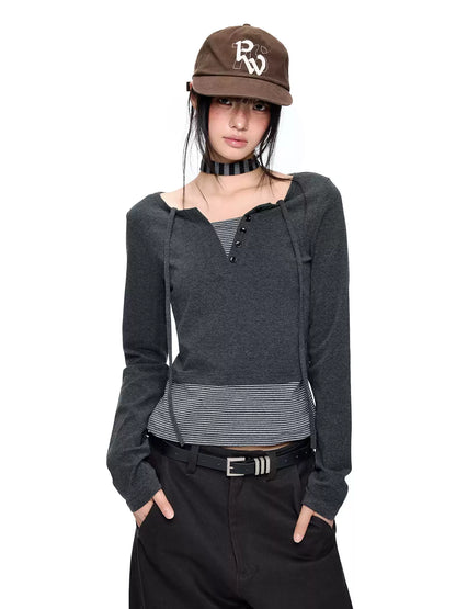 EZEK | Polka Dot Tie Neck Tee | American Vintage-Inspired Long Sleeve T-Shirt