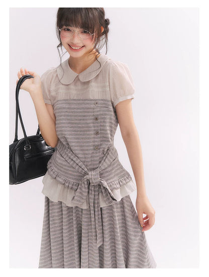 “Old Keepsake Letters” Frost Gray Doll Collar Lace Two-Piece Set