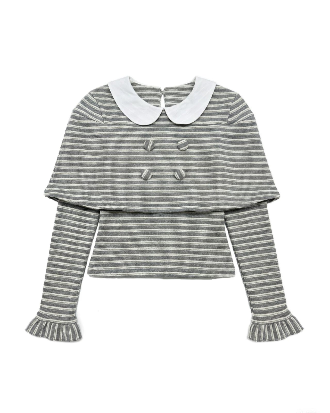 “Misty Sonata” Grey Layered Stripe Knit Top