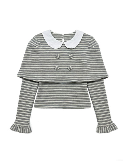 “Misty Sonata” Grey Layered Stripe Knit Top