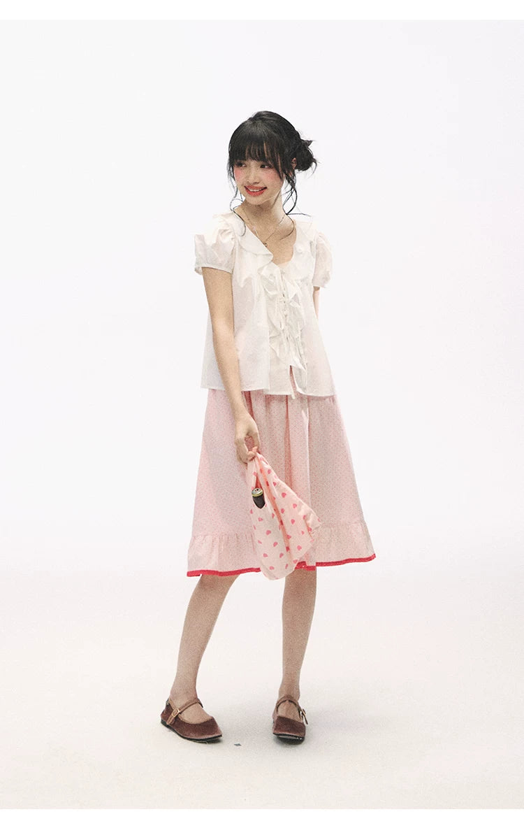 "Rosy Picnic" Pink Polka Dot A-Line Mini Skirt