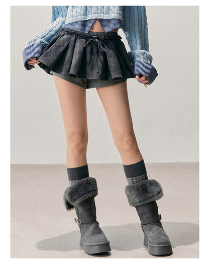 少也眼 “Annie's Waltz” Vintage Preppy A-Line Mini Skirt - Gray 1645635