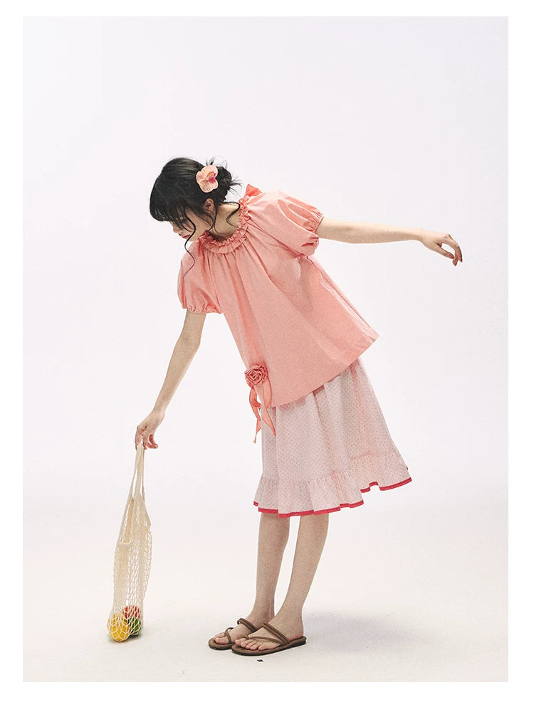 "Rosy Picnic" Pink Polka Dot A-Line Mini Skirt