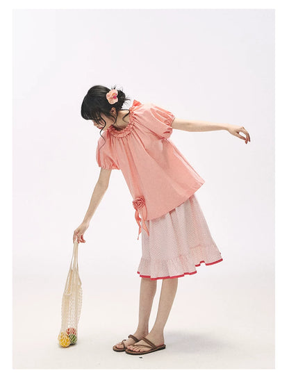 "Rosy Picnic" Pink Polka Dot A-Line Mini Skirt