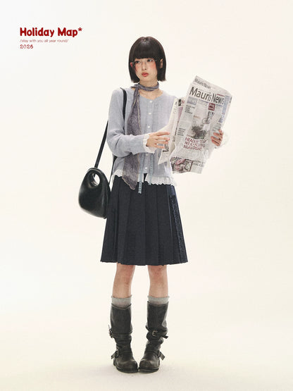"Wisteria Whisper" Open-Knit Lace Tie Cardigan (Wisteria/ Ivory)