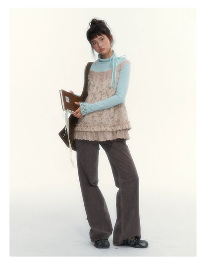 "A Season Called Autumn" Coffee Brown Vintage Washed Wide-Leg Utility Pants
