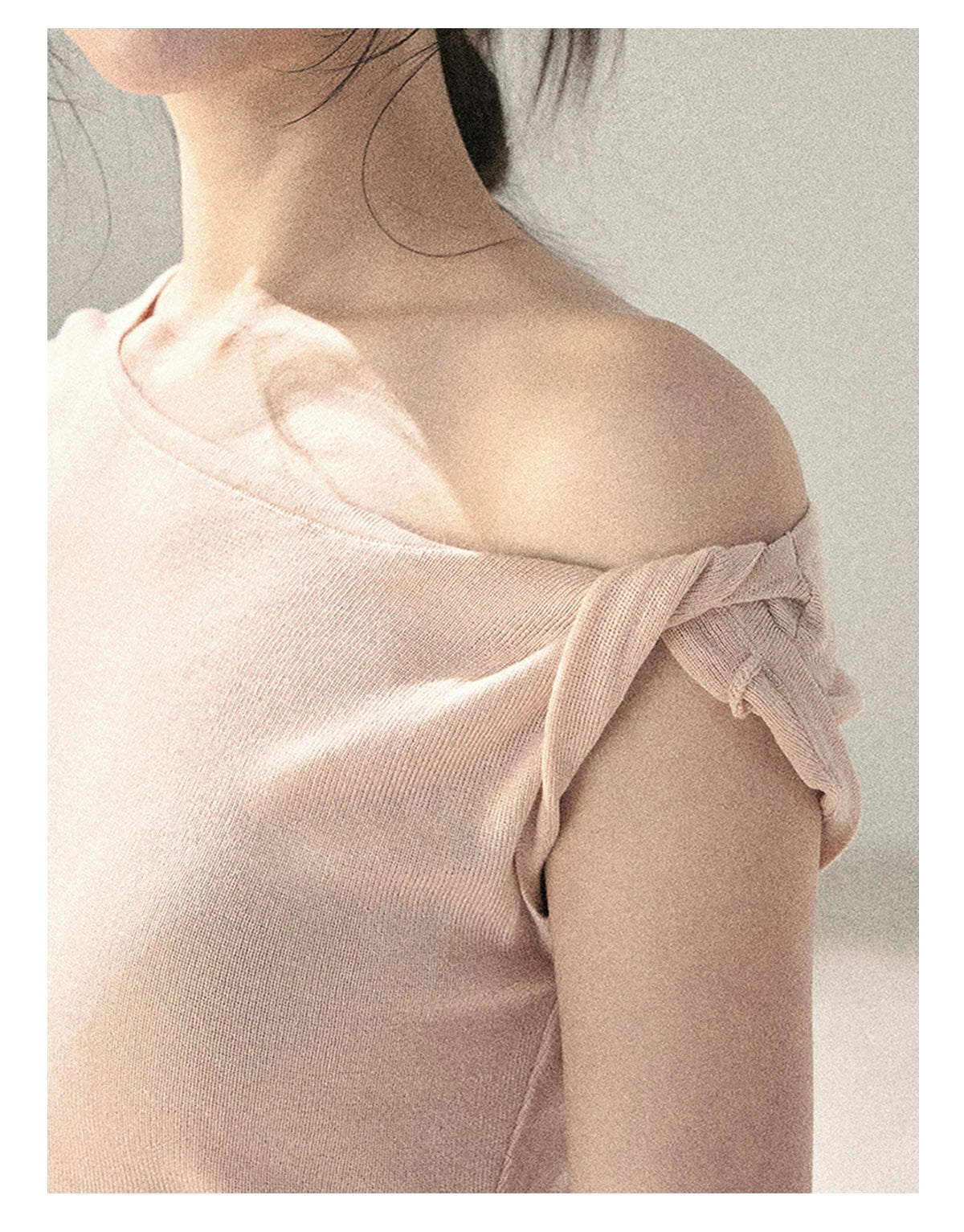 "Shape of the Wind" Soft Pink One-Shoulder Twist Crop Top 6556585
