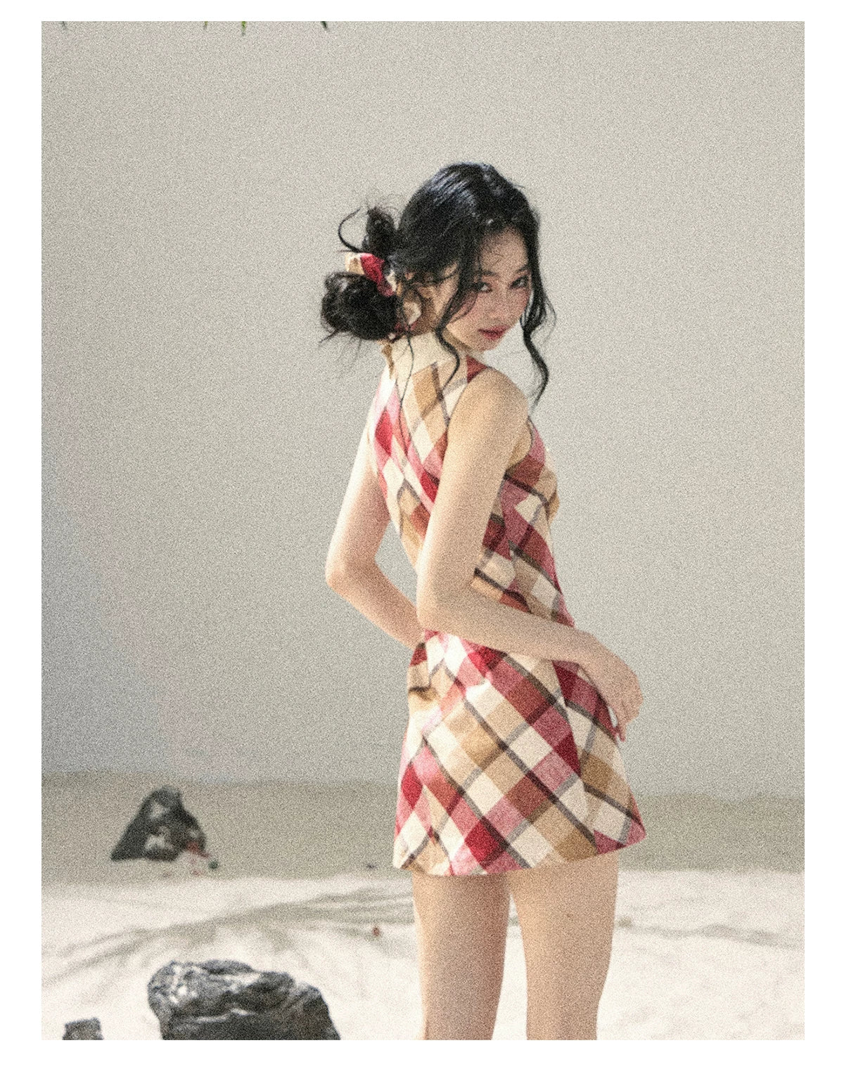 "Sunset by the Shore" Vintage Red Plaid Polo Mini Dress 358648564