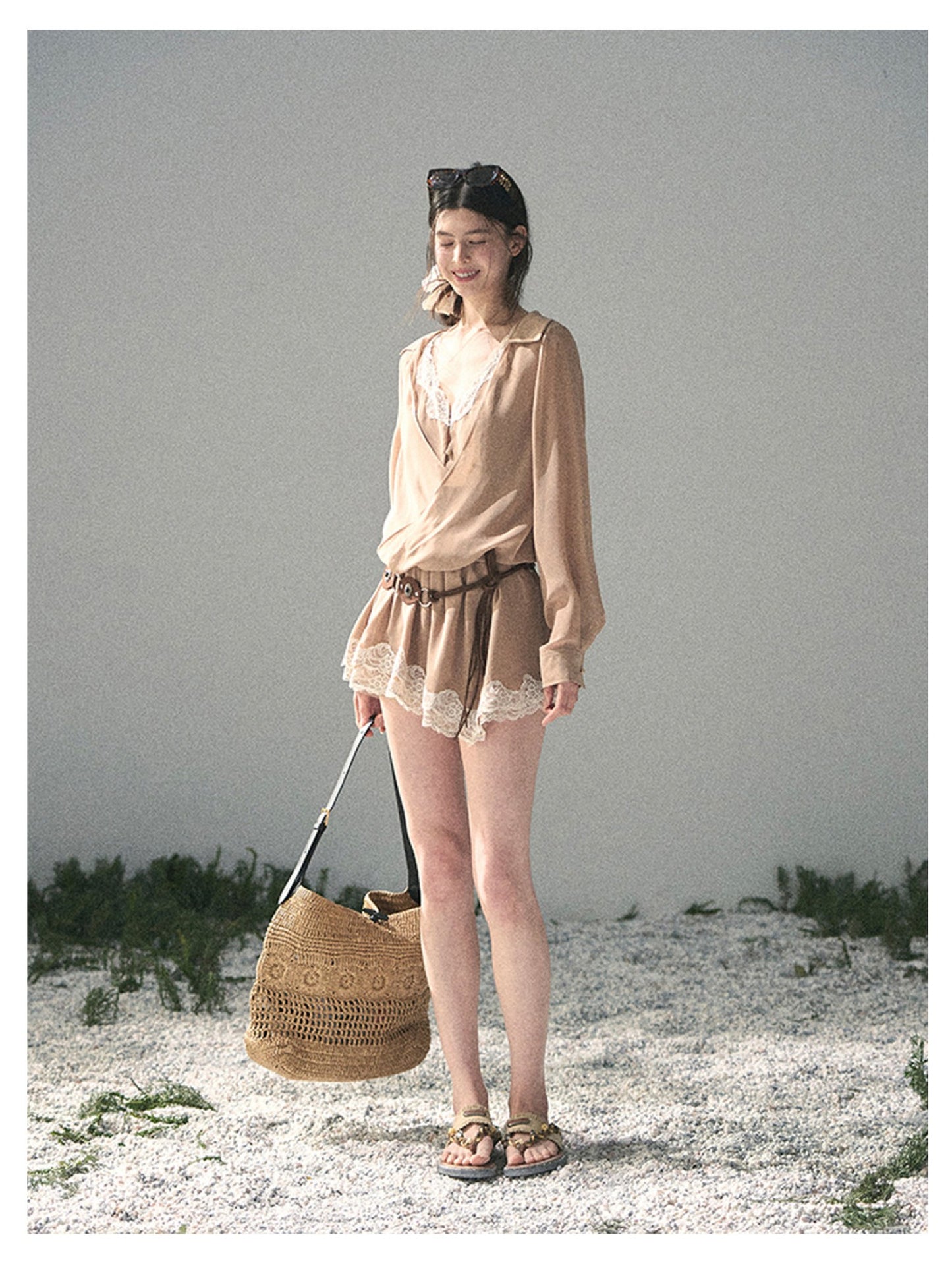 少也眼 “Hidden in the Evening Breeze” Cheese Yellow Faux Two-Piece Chiffon Dress 146