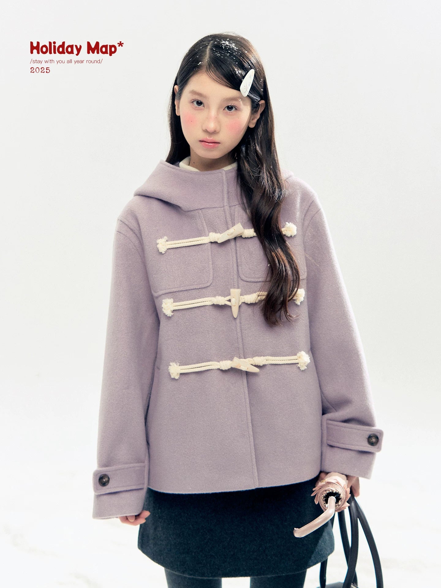 "Velvet Snowfall" Purple Mist Hooded Quilted Wool-Touch Duffle Coat