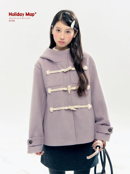"Velvet Snowfall" Purple Mist Hooded Quilted Wool-Touch Duffle Coat