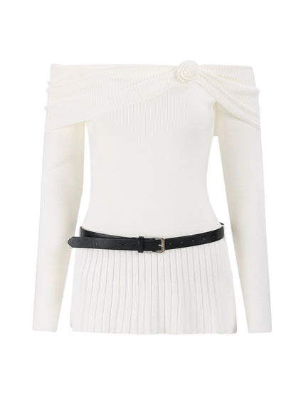 "Bloom Arrival" White Off-Shoulder Knit Top