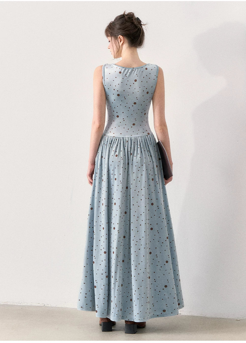 [TMMG] Vintage Polka Dot Velvet Dress & Fitted Ribbed Cardigan Set