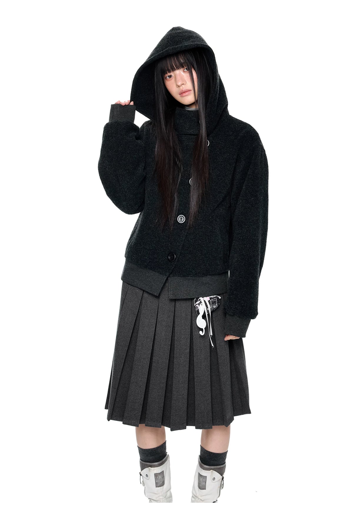 EZEK | Preppy Hooded Wool Blend Jacket with Button Front