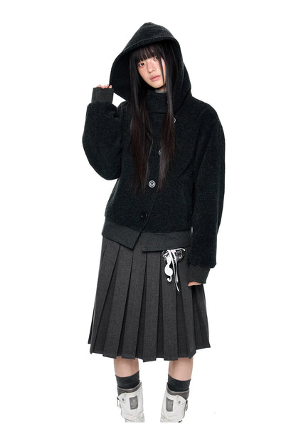 EZEK | Preppy Hooded Wool Blend Jacket with Button Front