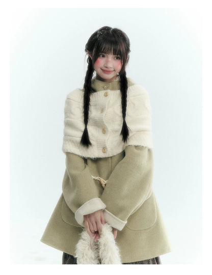 Horridale - Moss Green and Cream Reversible Hooded Wool Coat