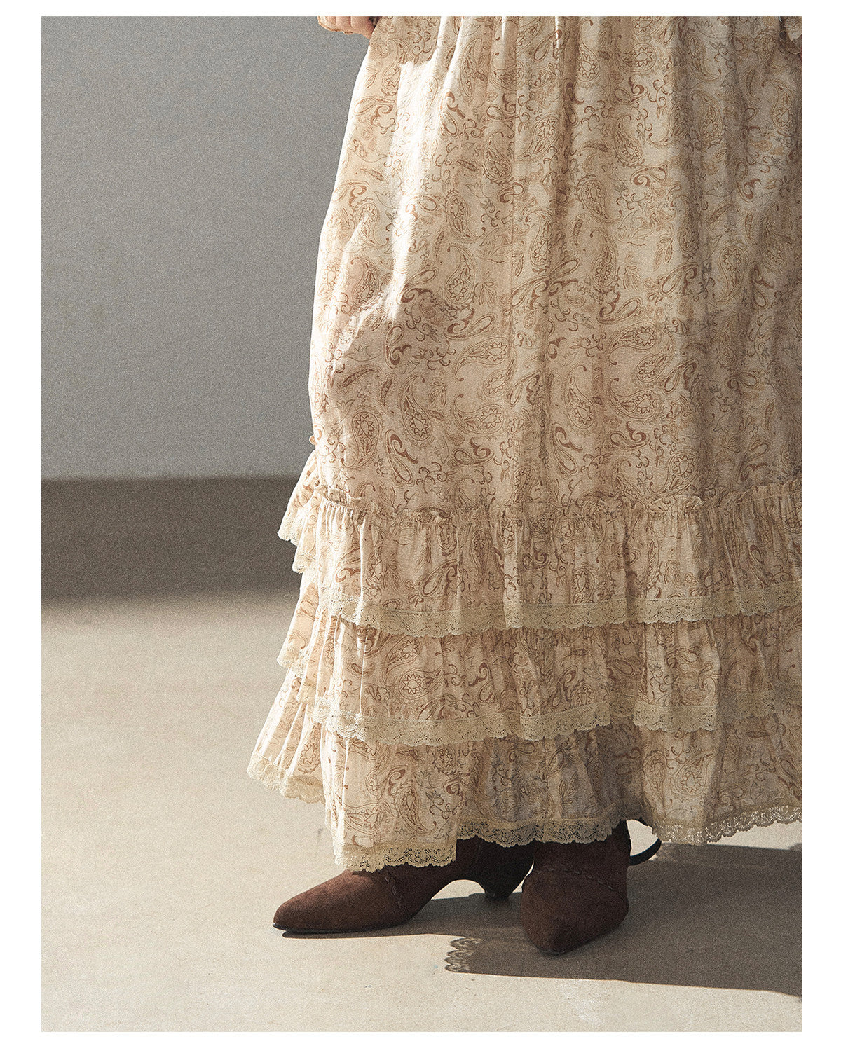 170726 "Growing an Autumn Breeze" Milk Tea Floral Blouse & Maxi Skirt Set