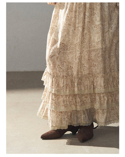 170726 "Growing an Autumn Breeze" Milk Tea Floral Blouse & Maxi Skirt Set