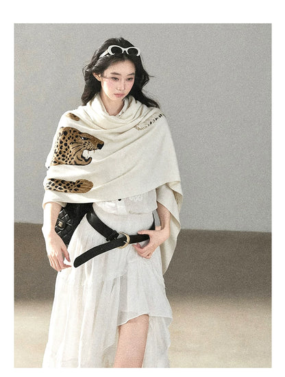 AOMALM - Korean-Style Leopard Print Shawl Scarf