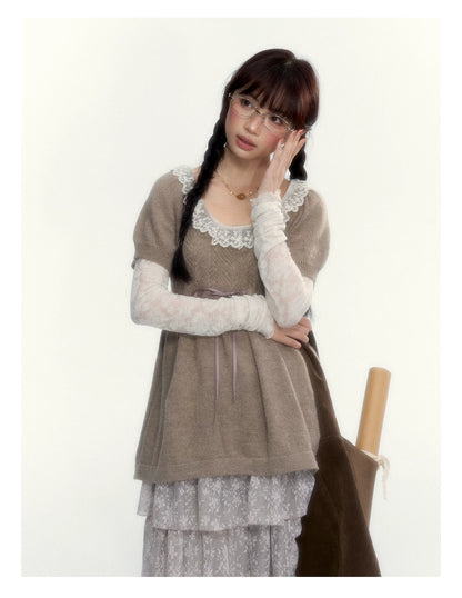 “Everyday Mist” Jacquard Lace Layering Top ( Ivory / Fog Gray )