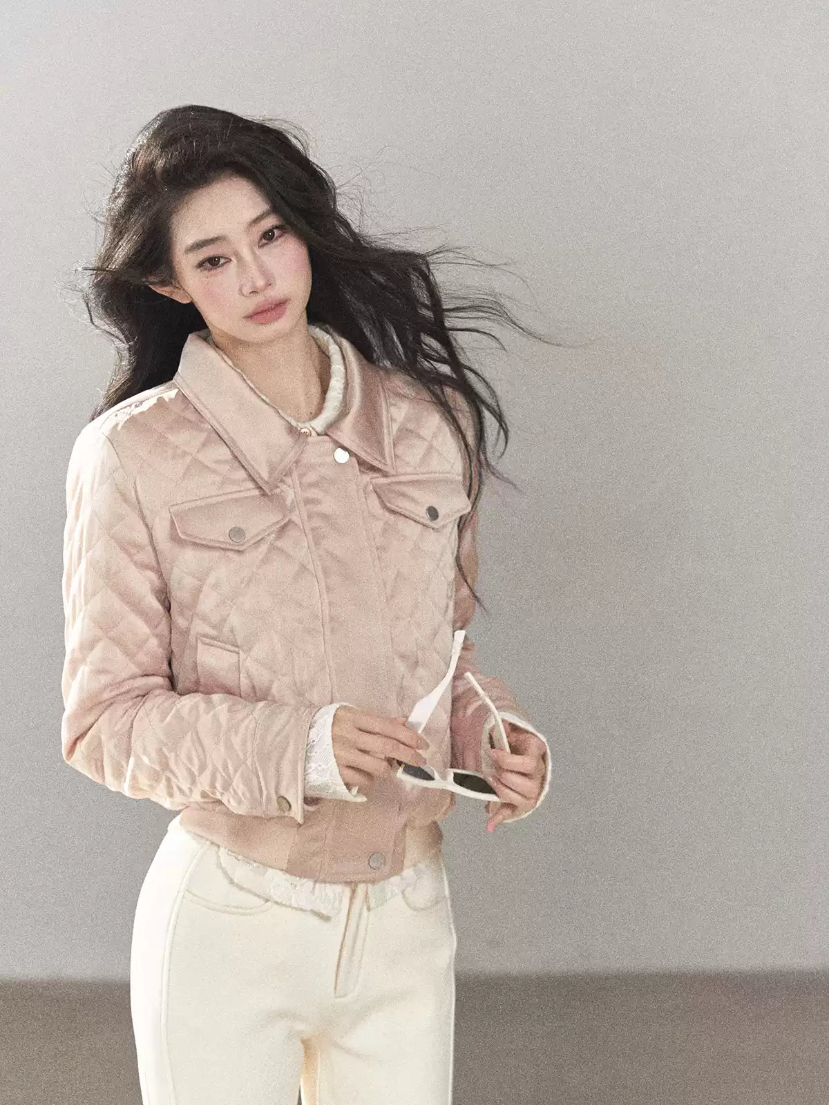 AOMALM - Cinnamon Pink 90% White Duck Down Cropped Puffer Jacket