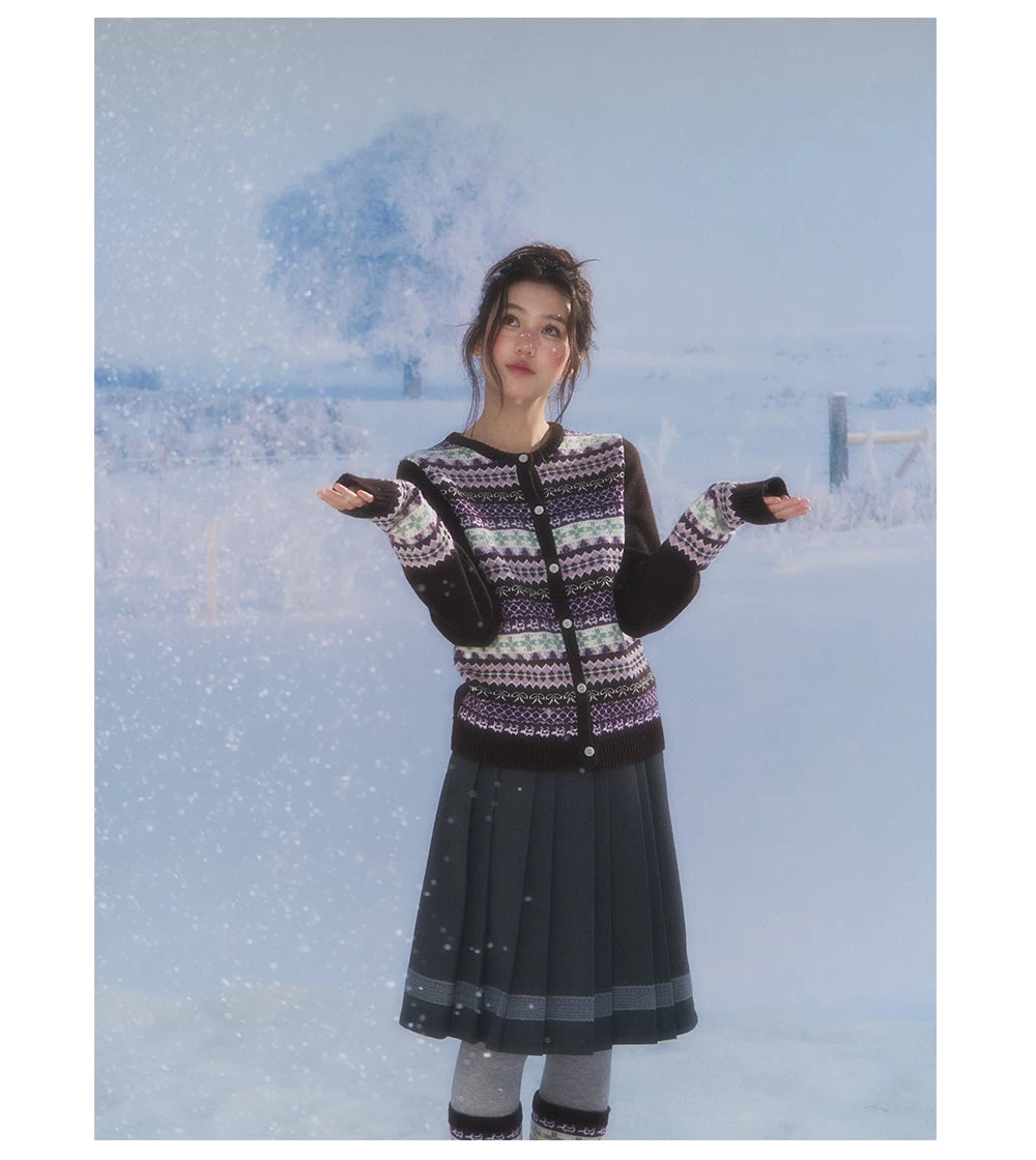 CANSTORE - "Coffee Grape" Fair Isle Brown Knit Cardigan