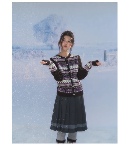 CANSTORE - "Coffee Grape" Fair Isle Brown Knit Cardigan
