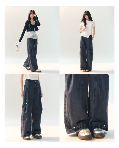 [CAN] "Tomorrow's Star" Dark Indigo Studded Wide-Leg Denim Jeans