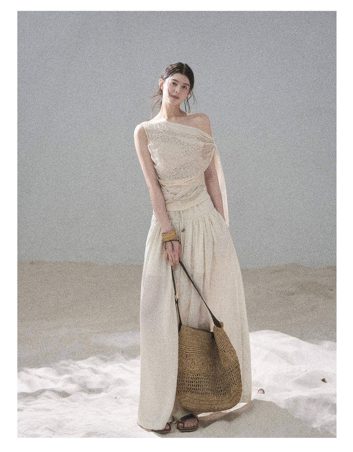 “Frosted Kiss” Milk Tea Tailored Wide-Leg Pants