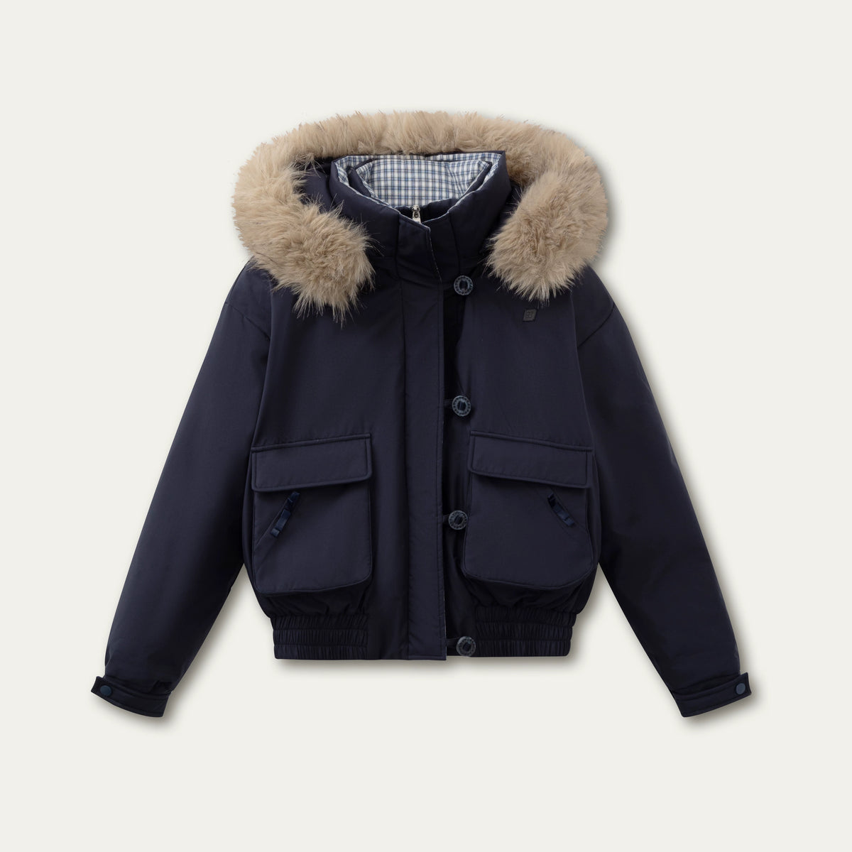 SunsetPark - Blush Pink & Plaid 90% White Duck Down Puffer Jacket (Short / Long / Navy / Glacier Blue)
