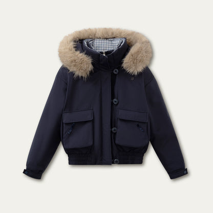SunsetPark - Blush Pink & Plaid 90% White Duck Down Puffer Jacket (Short / Long / Navy / Glacier Blue)
