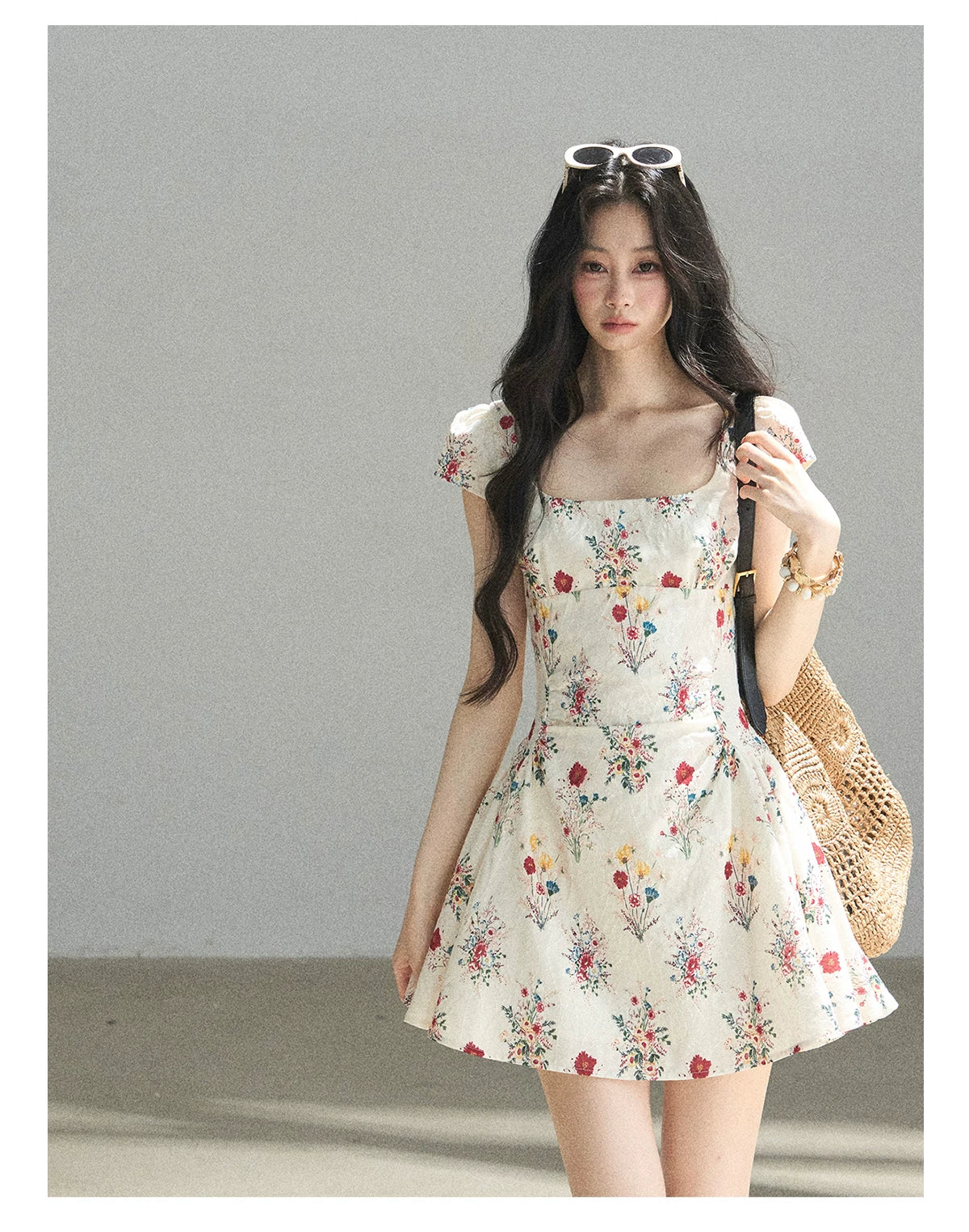 "Bloom Before Dawn" Dutch Cream Embroidered Floral Chiffon Mini Dress
