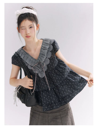 “Misty Texture” Gray Plaid Trim Embroidered A-Line Skirt