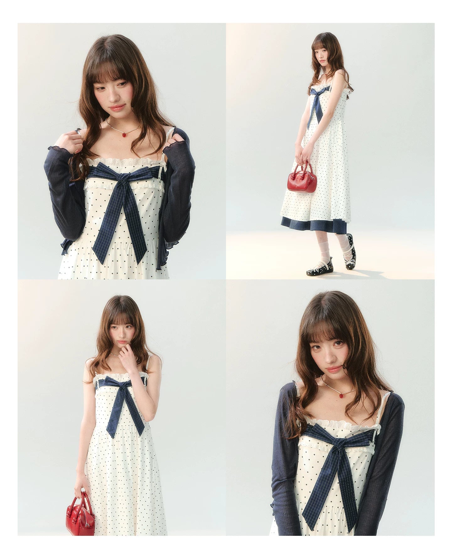 "Soft Mist Cream Puff" White Polka Dot Cami Dress LL2026207
